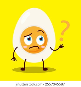 cute curious expression of half boiled egg cartoon character