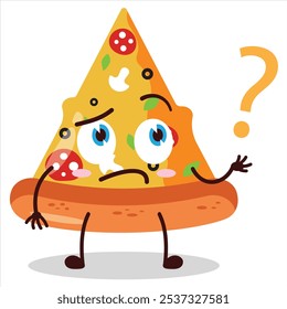 cute curious expression of slice of pizza character