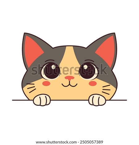 Cute Curious Gray Cat Kitten Cartoon Character Hiding while Peeking