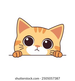 Cute Curious Orange Cat Kitten Cartoon Character Hiding while Peeking