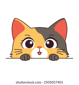 Cute Curious Orange Cat Kitten Cartoon Character Hiding while Peeking