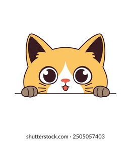 Cute Curious Orange Cat Kitten Cartoon Character Hiding while Peeking