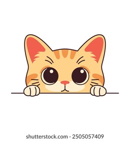 Cute Curious Orange Cat Kitten Cartoon Character Hiding while Peeking