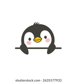 Cute Curious Penguin Cartoon Character Hiding while Peeking