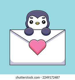 A cute and curious penguin holds a love letter with a heart on it, express their love and affection in a funny and charming way to a special someone.