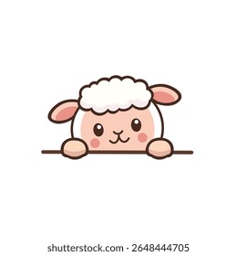 Cute Curious Sheep Cartoon Character Hiding while Peeking