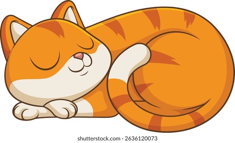 Cute curled cat sleeps vector illustration
