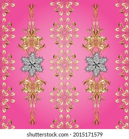 In cute curls style. Urban pattern for textile and fabric. Vector illustration. Ornate floral ornament. Seamless pattern in oriental style. Illustration in brown, pink and beige colors.