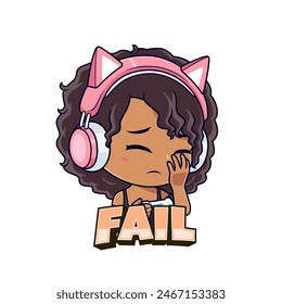 Cute curly gamer girl face palm cartoon logo icon