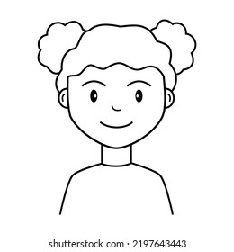 Cute Curly Girl Face Line Art Illustration