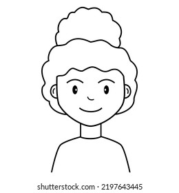 Cute Curly Girl Face Line Art Illustration