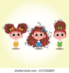 
cute curly girls in colorful dresses