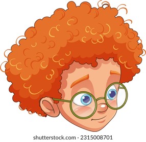 Cute curly hair boy wearing glasses head illustration