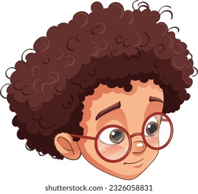 Cute curly hair boy wearing glasses head illustration