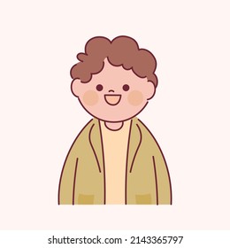 Cute curly haired boy is laughing out loud. flat design style vector illustration.