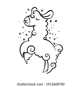 Cute curly llama. Vector illustration for coloring pages, children prints and publications