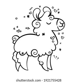 Cute curly llama. Vector illustration for coloring pages, children prints and publications