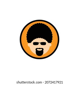 The cute Curly Man Logo is applied to the logo of the company brand identity—a set of black curls for men's hairstyles, beards, and mustache—vector illustration.