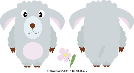 Cute curly sheep.  Vector illustration of the animal, isolated on a white background. Print for clothes, label, patch, sticker. For cards for children's holidays or drawing training
