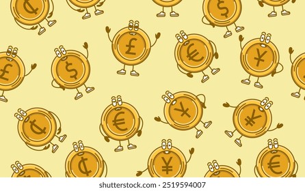 Cute currency coins pattern background vector design