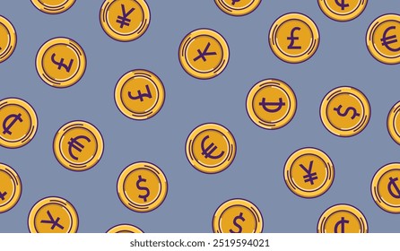 Diseño de Vector de fondo de patrón de monedas de moneda linda