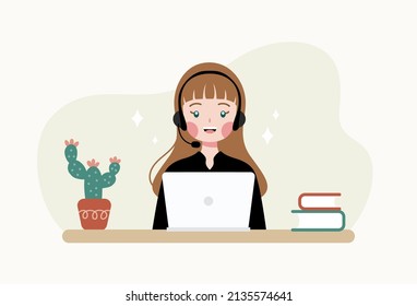 Cute customer service working vector flat illustration