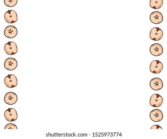 Cute cut in half apples natural drawn seamless pattern. Cartoon style decoration background texture tile. Space for text