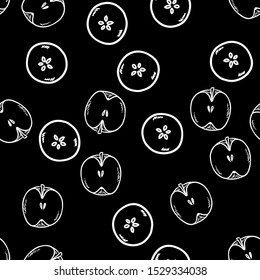 Cute cut in half apples natural drawn seamless pattern wallpaper. Cartoon style decoration background tile