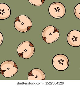 Cute cut in half apples natural drawn seamless pattern wallpaper. Cartoon style decoration background tile