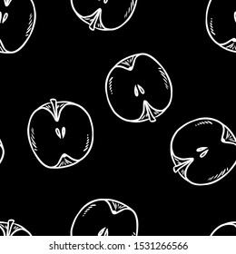 Cute cut in half apples natural drawn seamless pattern wallpaper. Cartoon style decoration background tile