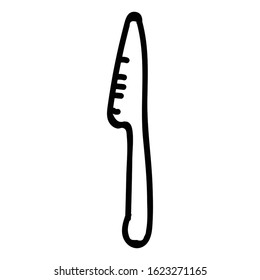 Cute cutlery knife clipart. Hand drawn meal utenstils for kitchen. Silverware blade monochrome lineart in flat color. Isolated dinner, lunch, breakfast tools. Vector EPS 10. 