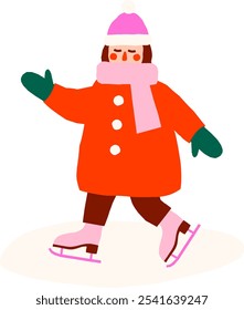 Cute cutout style ice skating girl vector illustrations. Hand drawn simple winter hobby character graphic element
