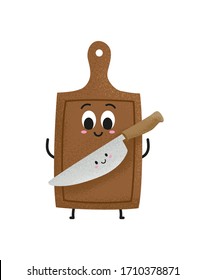 Cute cutting board and a butcher's sharp knife minimal vector illustration. Happy friends forever concept. Designed in kawaii cartoon style. Use for funny t-shirts and banners.