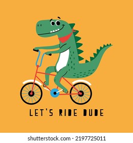 cute cyclist dinosaur drawing as vector for print