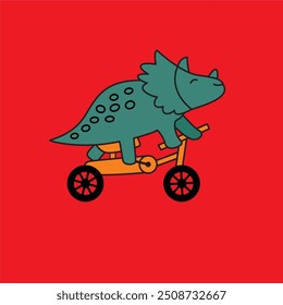 cute cyclist dinosaur drawing as vector for print and other
