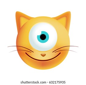 Cute Cyclops Emoticon Cat on White Background. Isolated Vector Illustration 