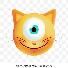 Cute Cyclops Emoticon Cat on Transparent  Background. Isolated Vector Illustration 