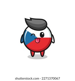 cute czech republic flag badge character in sweet expression while sticking out her tongue , cute style design for t shirt, sticker, logo element