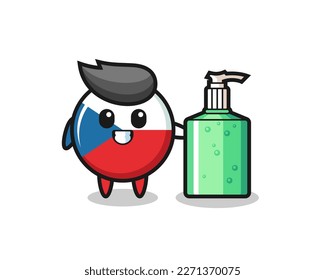 cute czech republic flag badge cartoon with hand sanitizer , cute style design for t shirt, sticker, logo element