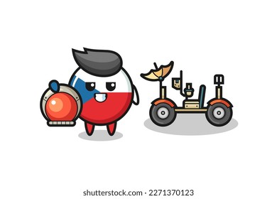 the cute czech republic flag badge as astronaut with a lunar rover , cute style design for t shirt, sticker, logo element