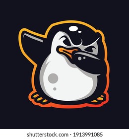 Cute Dab Penguin Mascot Logo Vector Design