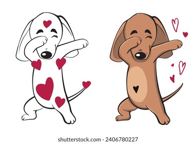 Cute Dabbing dachshund with hearts 