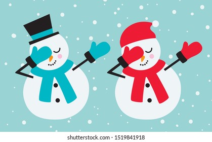 Cute dabbing snowman in winter clothes vector illustration.