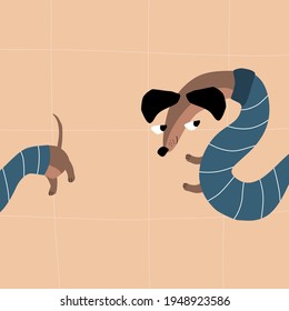 Cute dachshund in a blue sweater. Funny sausage dog. Doodle illustration vector.