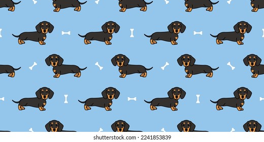 Cute dachshund dog cartoon seamless pattern, vector illustration