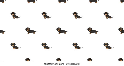 Dibujo de perro de cute dachshund patrón sin fisuras, ilustración vectorial