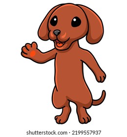 Cute Dachshund Dog Cartoon Waving Hand