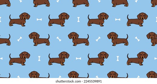 Cute dachshund dog chocolate and tan cartoon seamless pattern, vector illustration