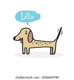 Cute Dachshund dog doodle vector illustration,Adorable pattern with funny dog,Funny colorful vector pattern with cute dog,Hand drawn