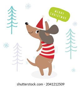 Cute Dachshund dog doodle vector illustration,Adorable pattern with funny dog,Funny colorful vector pattern with cute dog,Hand drawn ,vector illustration for t-shirt ,card, poster design for kids. 